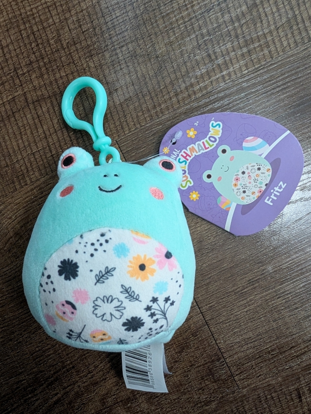 Squishmallows Teal Frog Clip-On with Floral Belly